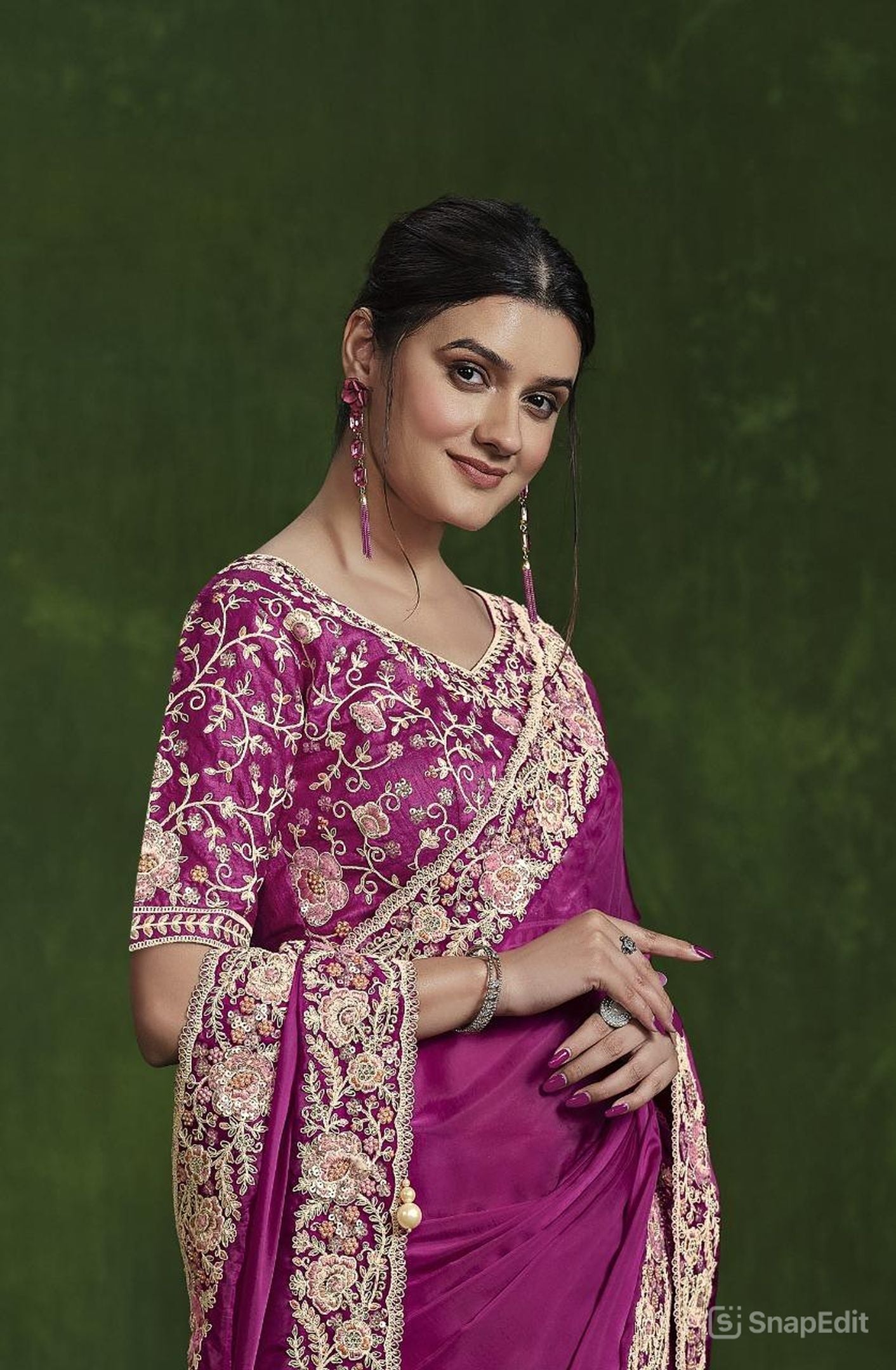 Pink Habotai Silk Saree: Handworked Sequins, Pure Silk Blouse for the Ranjhana Collection