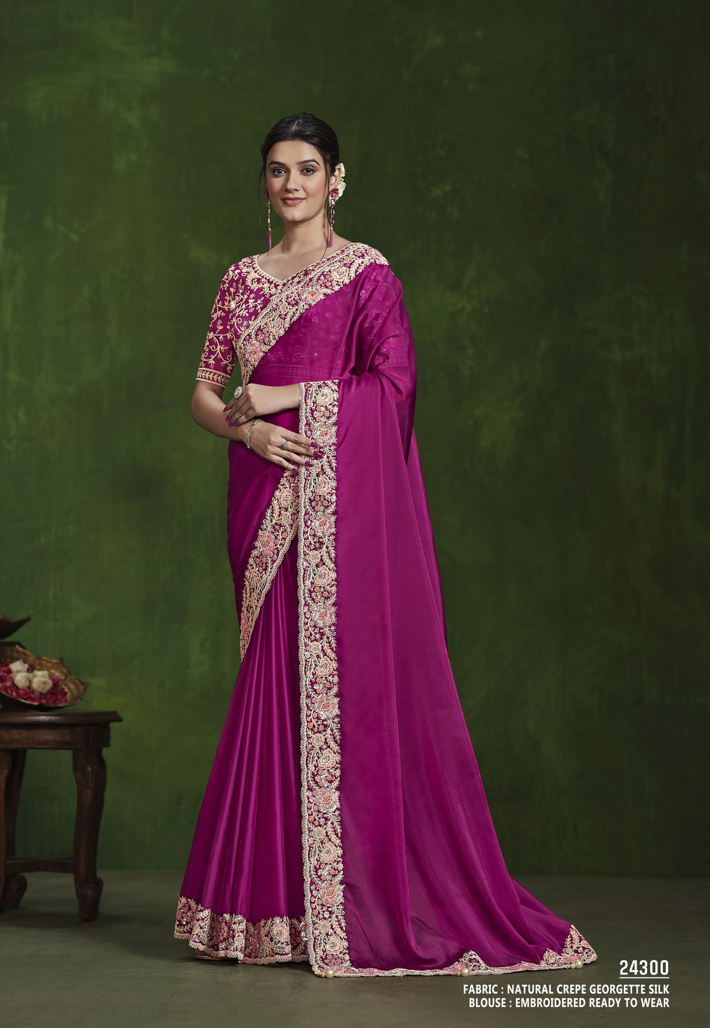 Pink Habotai Silk Saree: Handworked Sequins, Pure Silk Blouse for the Ranjhana Collection