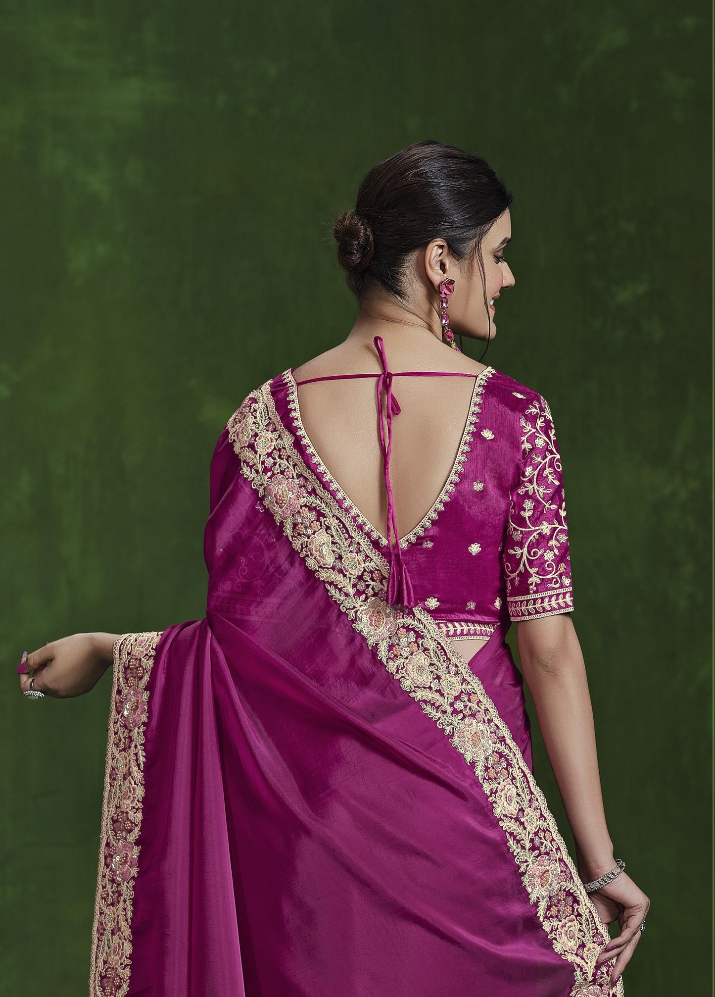 Pink Habotai Silk Saree: Handworked Sequins, Pure Silk Blouse for the Ranjhana Collection