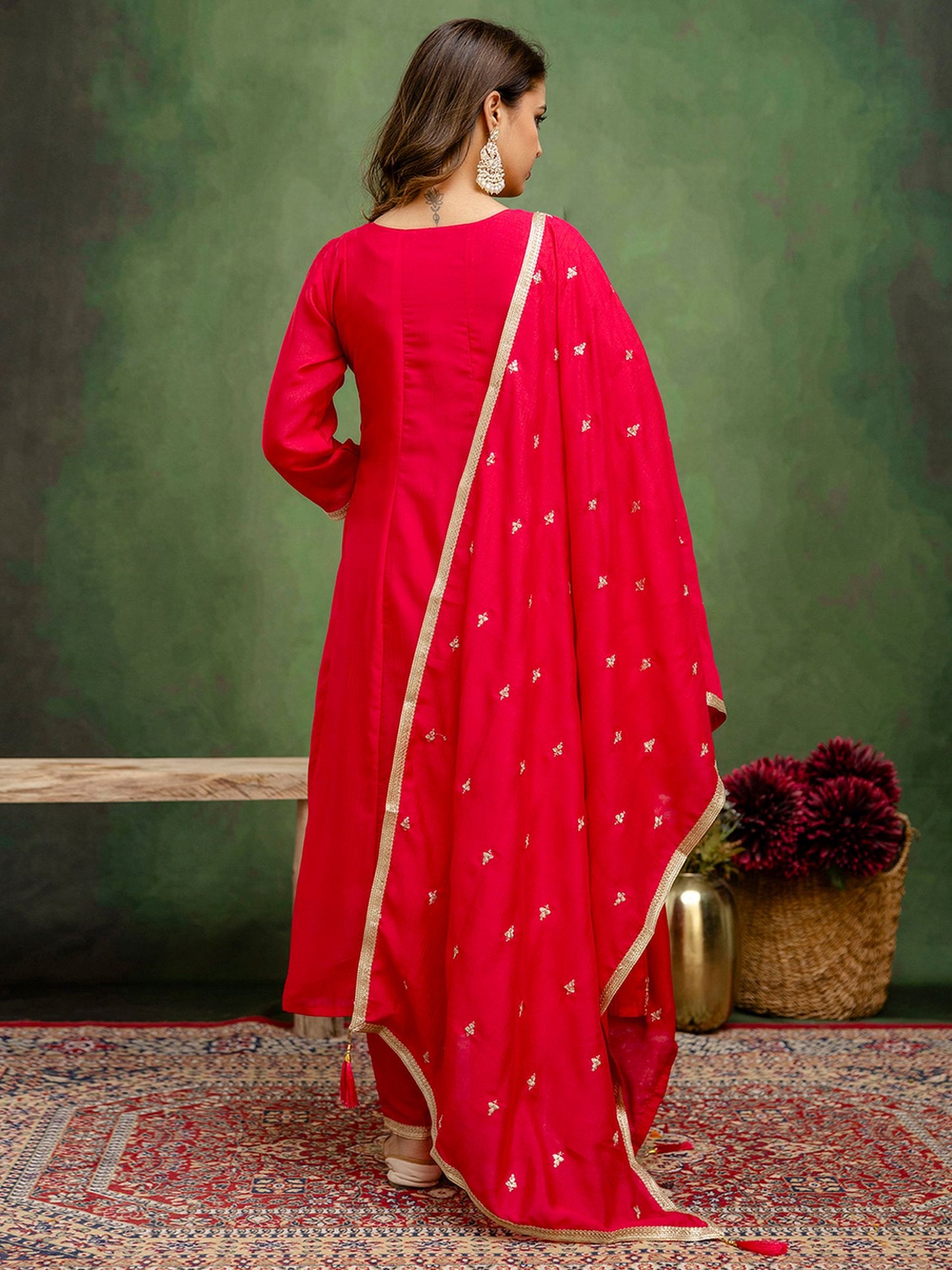 Pink Silk Blend Readymade Suit: Matching Dupatta, Designer Embroidery Work