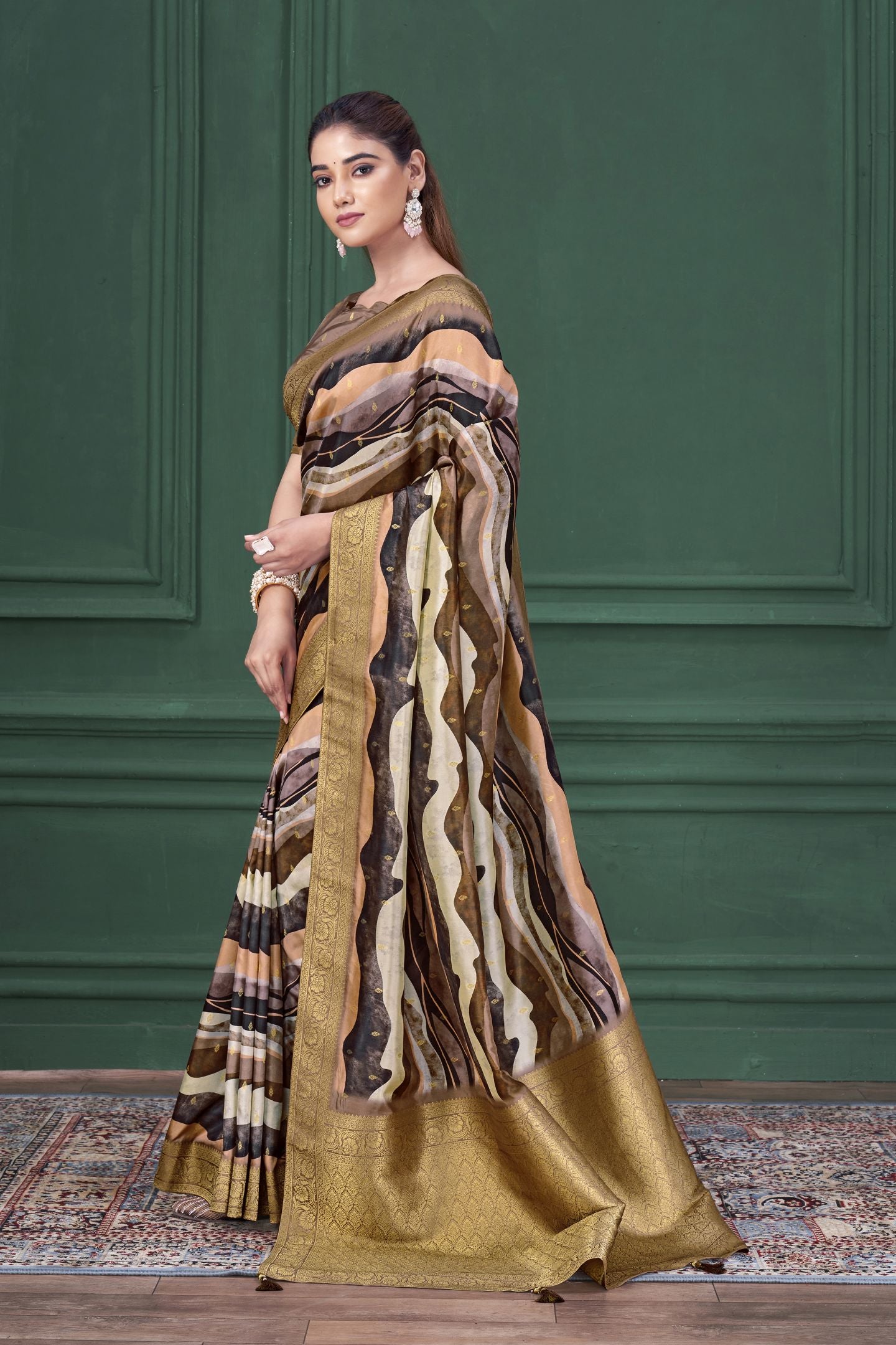 Lilac Purple Tussar Silk Jacquard Saree: Abstract Digital Print, Mohira Collection Unstitched Blouse