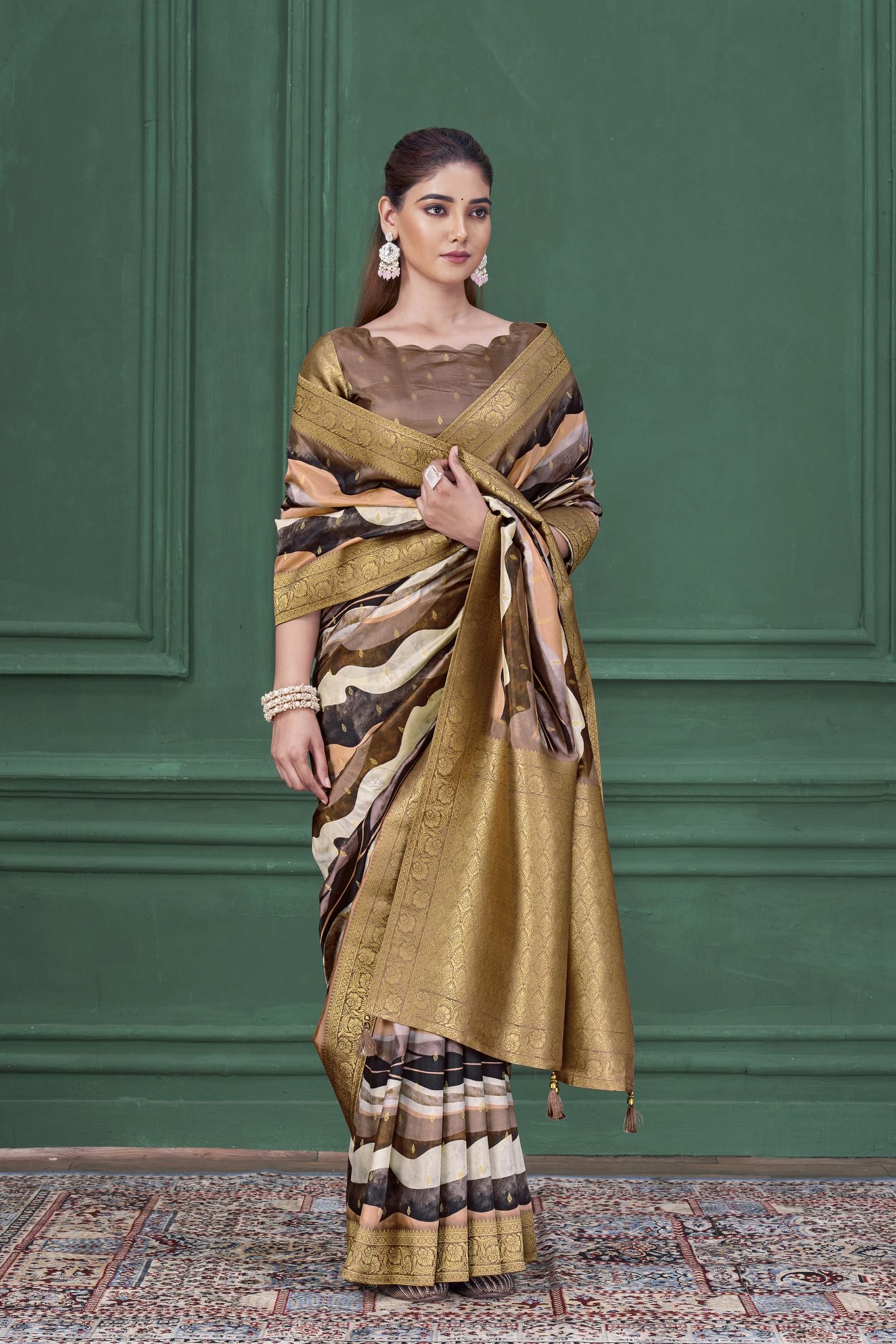 Lilac Purple Tussar Silk Jacquard Saree: Abstract Digital Print, Mohira Collection Unstitched Blouse