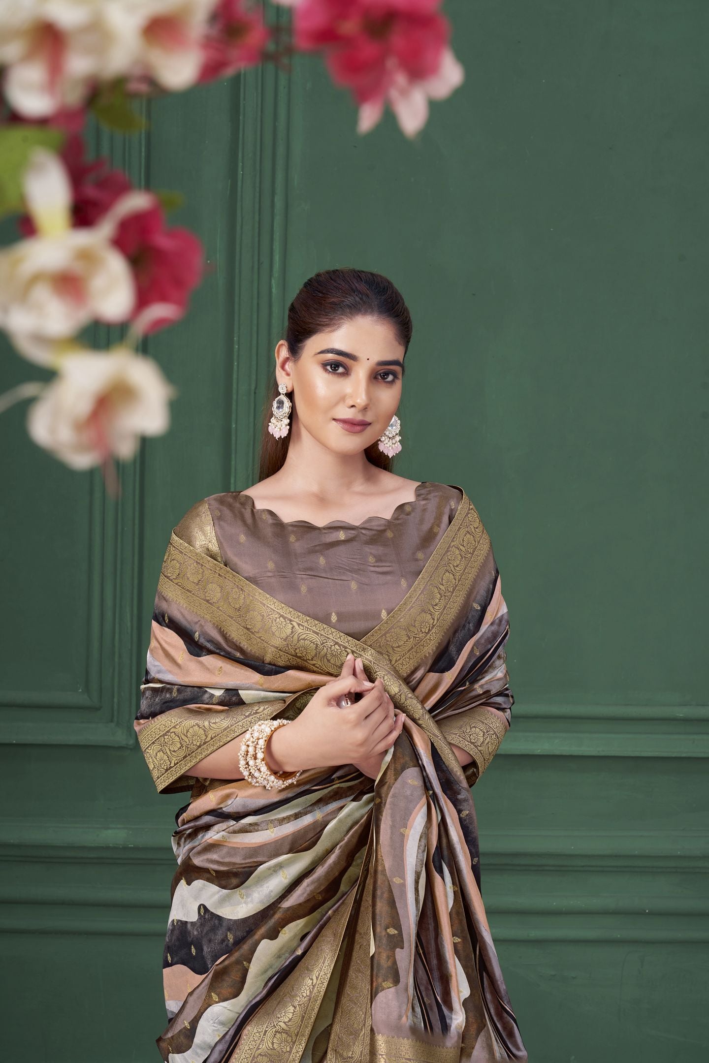 Lilac Purple Tussar Silk Jacquard Saree: Abstract Digital Print, Mohira Collection Unstitched Blouse