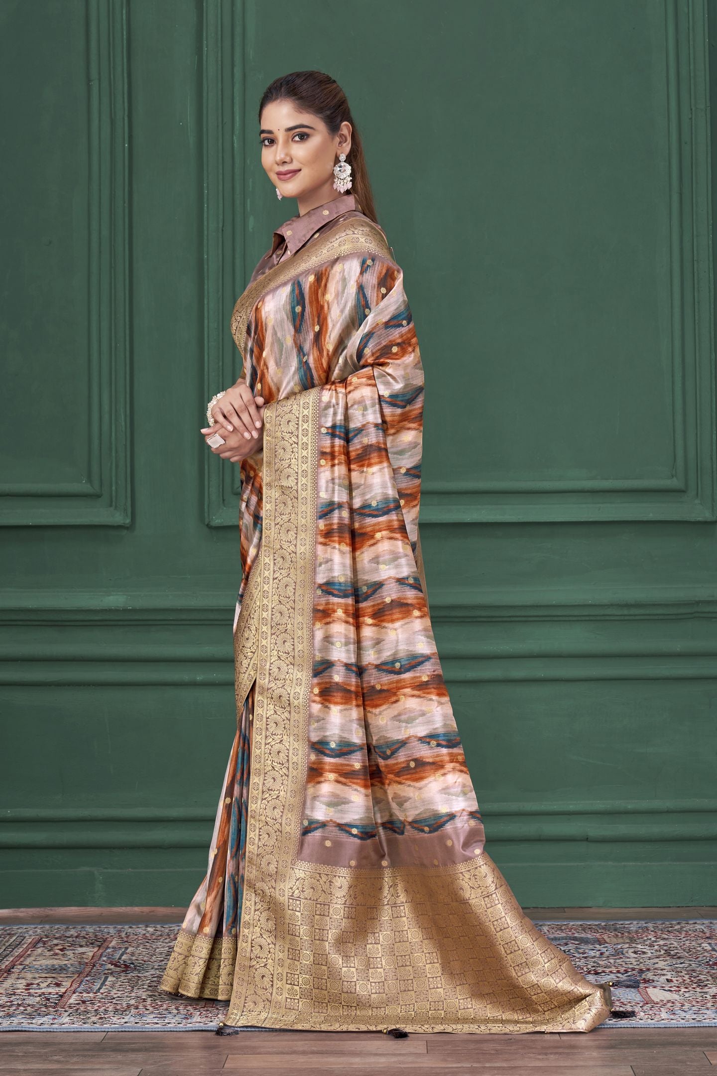 Lilac Purple Tussar Silk Jacquard Saree: Abstract Digital Print, Mohira Collection Unstitched Blouse