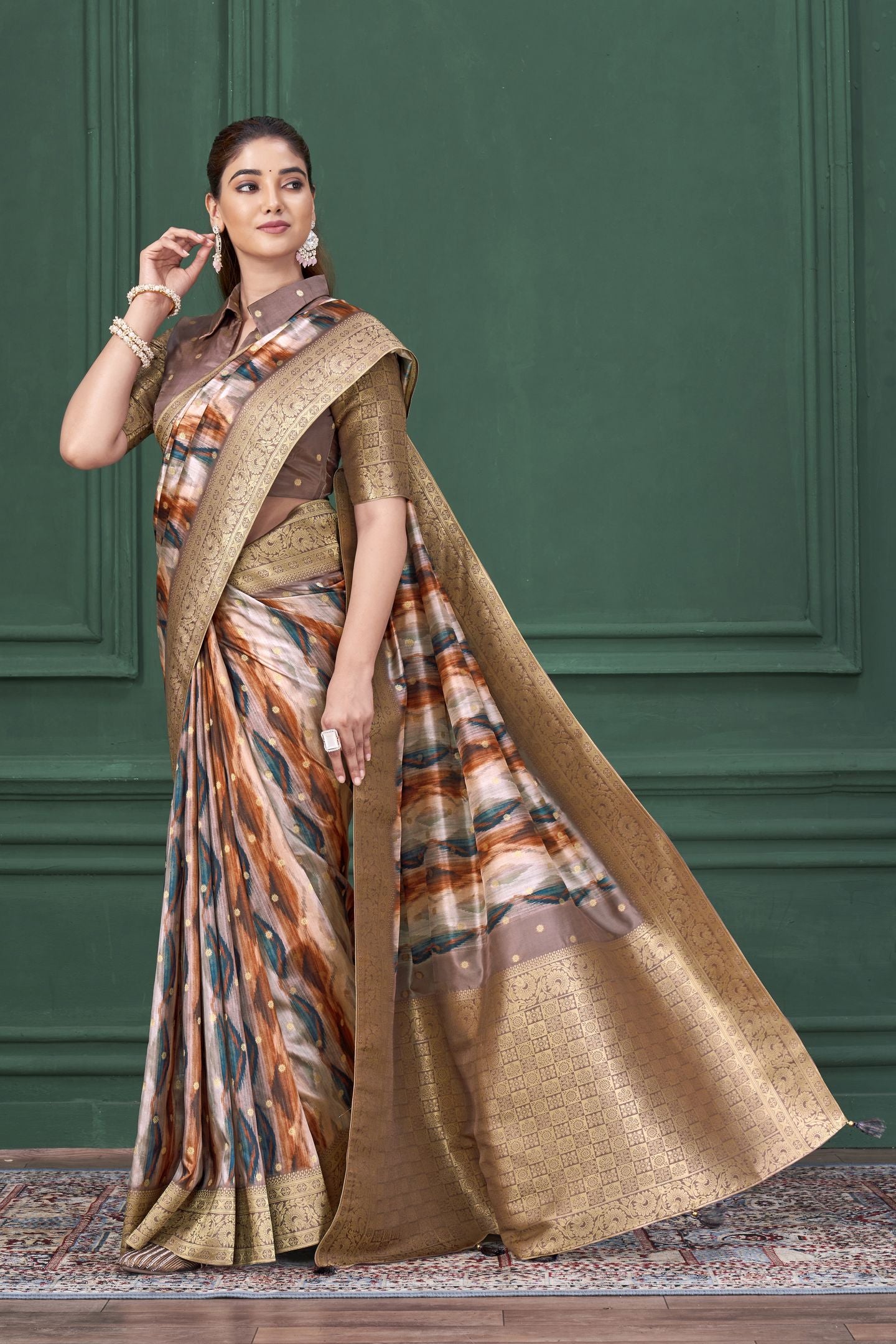 Lilac Purple Tussar Silk Jacquard Saree: Abstract Digital Print, Mohira Collection Unstitched Blouse