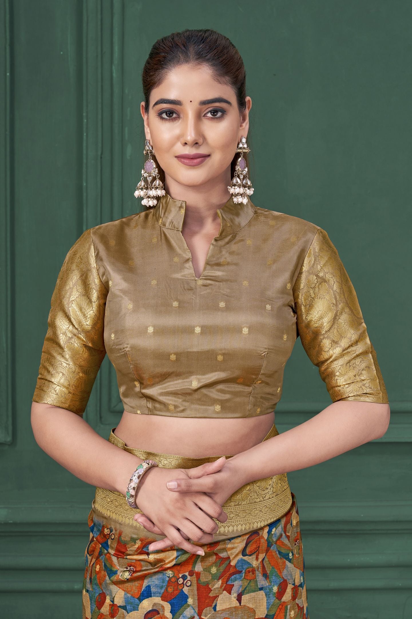Chiku Tussar Silk Jacquard Saree: Abstract Digital Print, Mohira Collection Unstitched Blouse