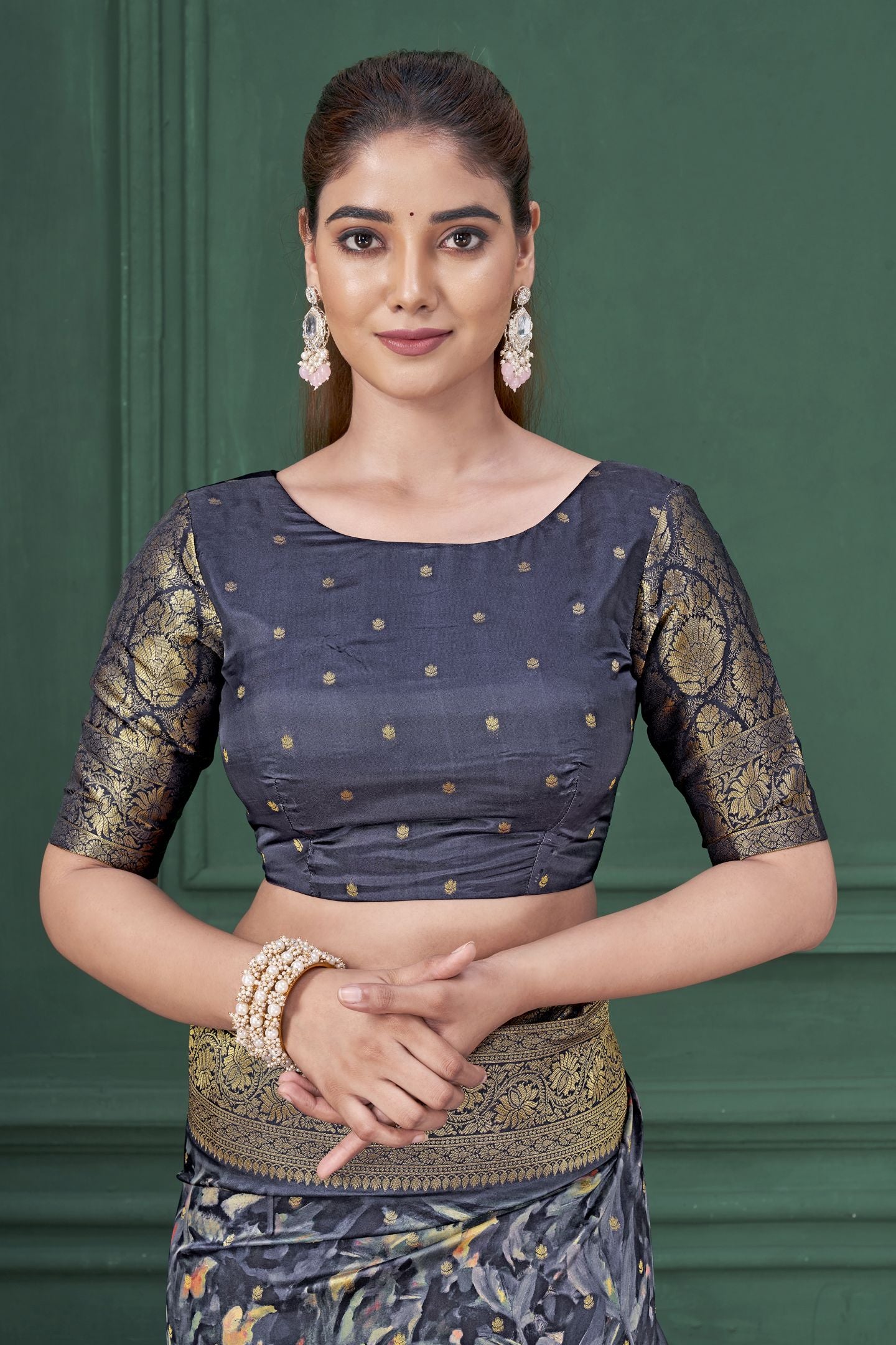 Blue Tussar Silk Jacquard Saree: Abstract Digital Print, Mohira Collection Unstitched Blouse