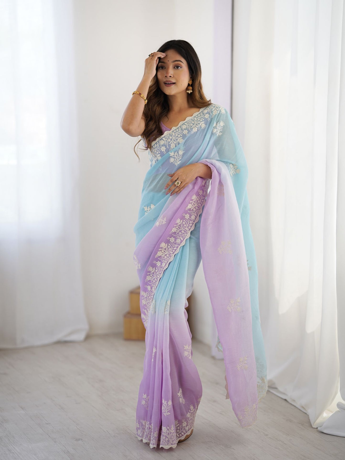 Lavender Crunchy Silk Party Wear Saree