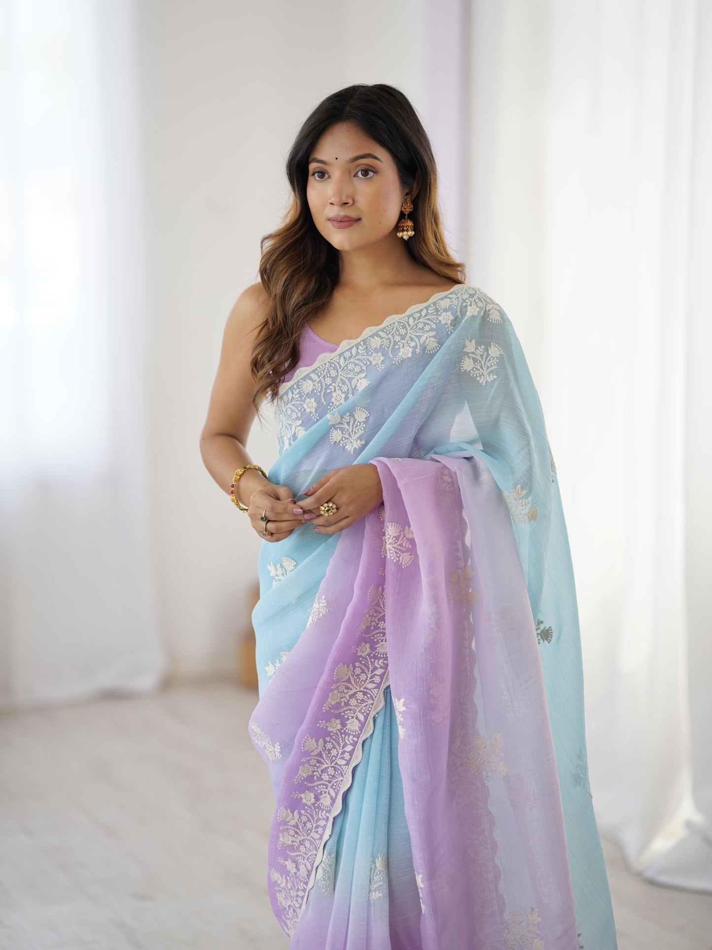 Lavender Crunchy Silk Party Wear Saree
