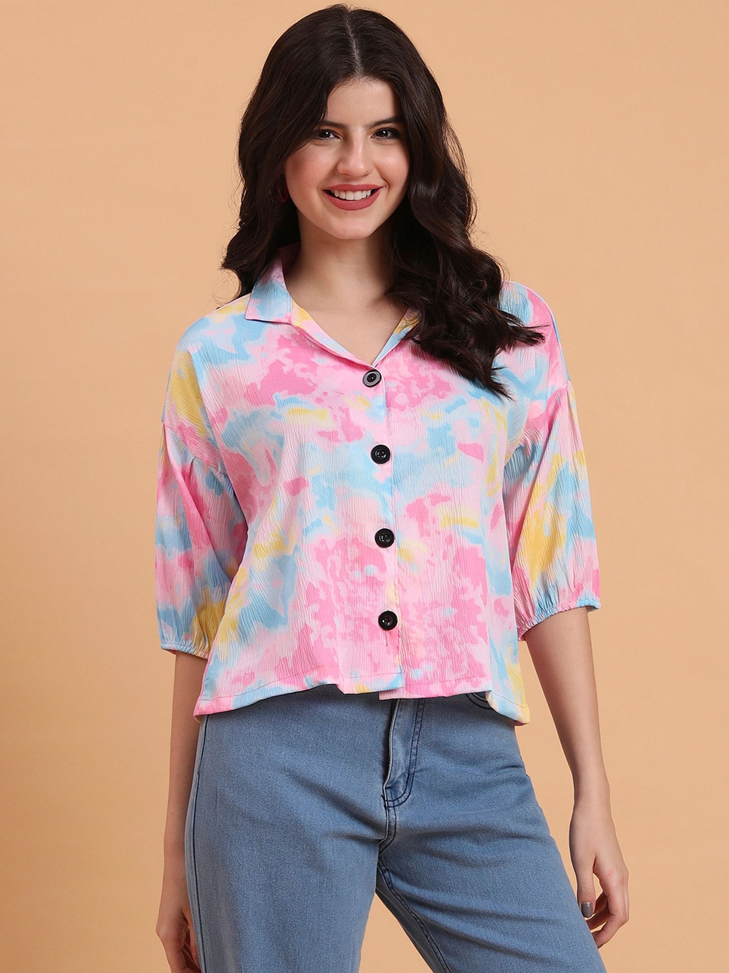Pink Readymade Crocks Shirt: Designer Printed on Delta Fabric