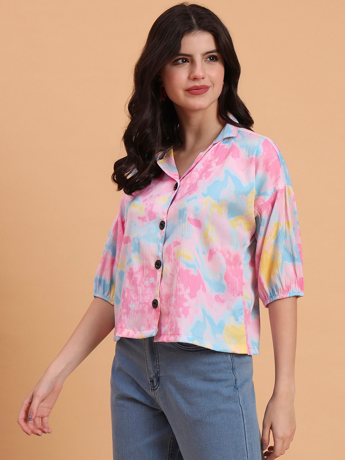 Pink Readymade Crocks Shirt: Designer Printed on Delta Fabric