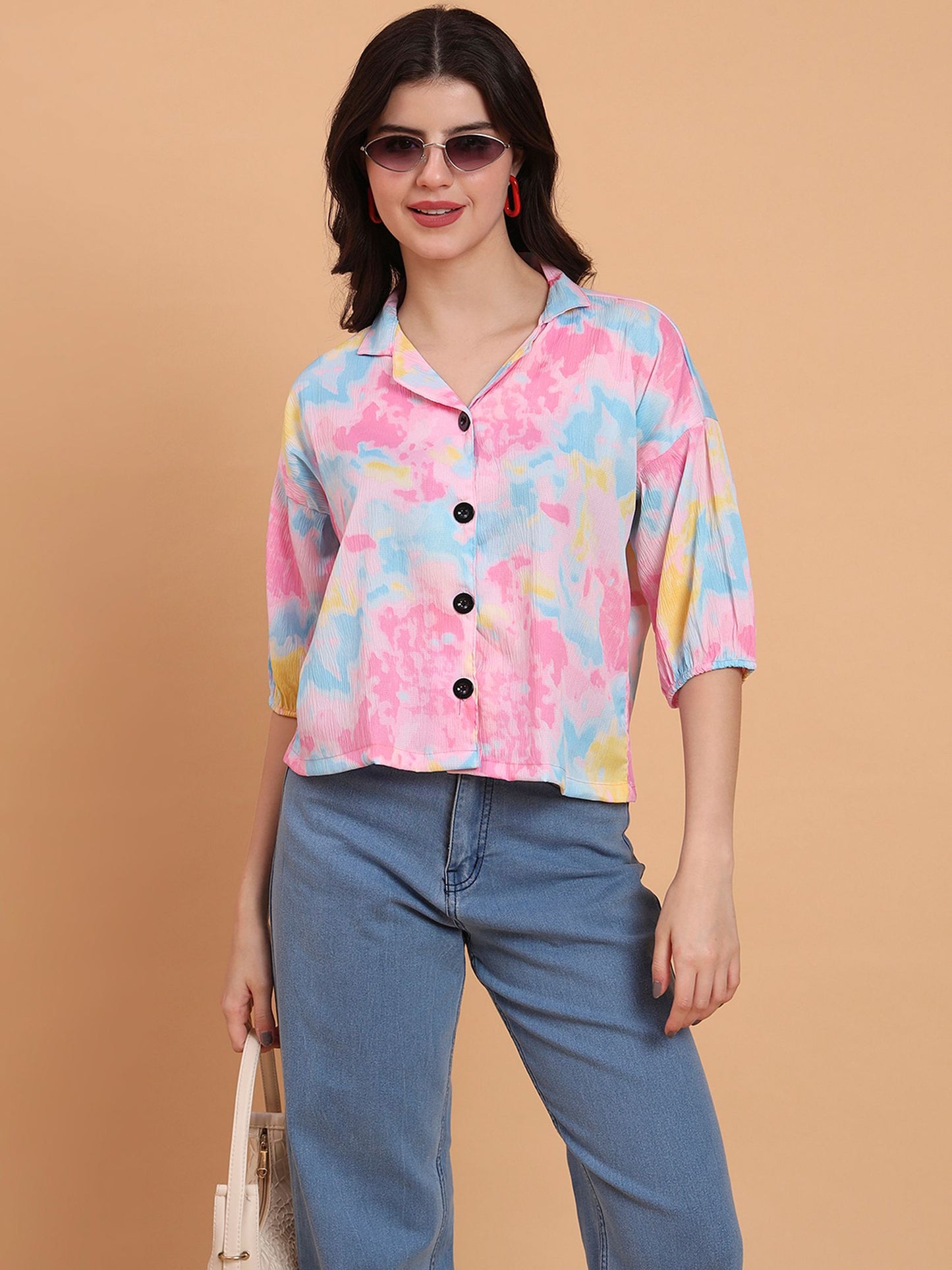 Pink Readymade Crocks Shirt: Designer Printed on Delta Fabric