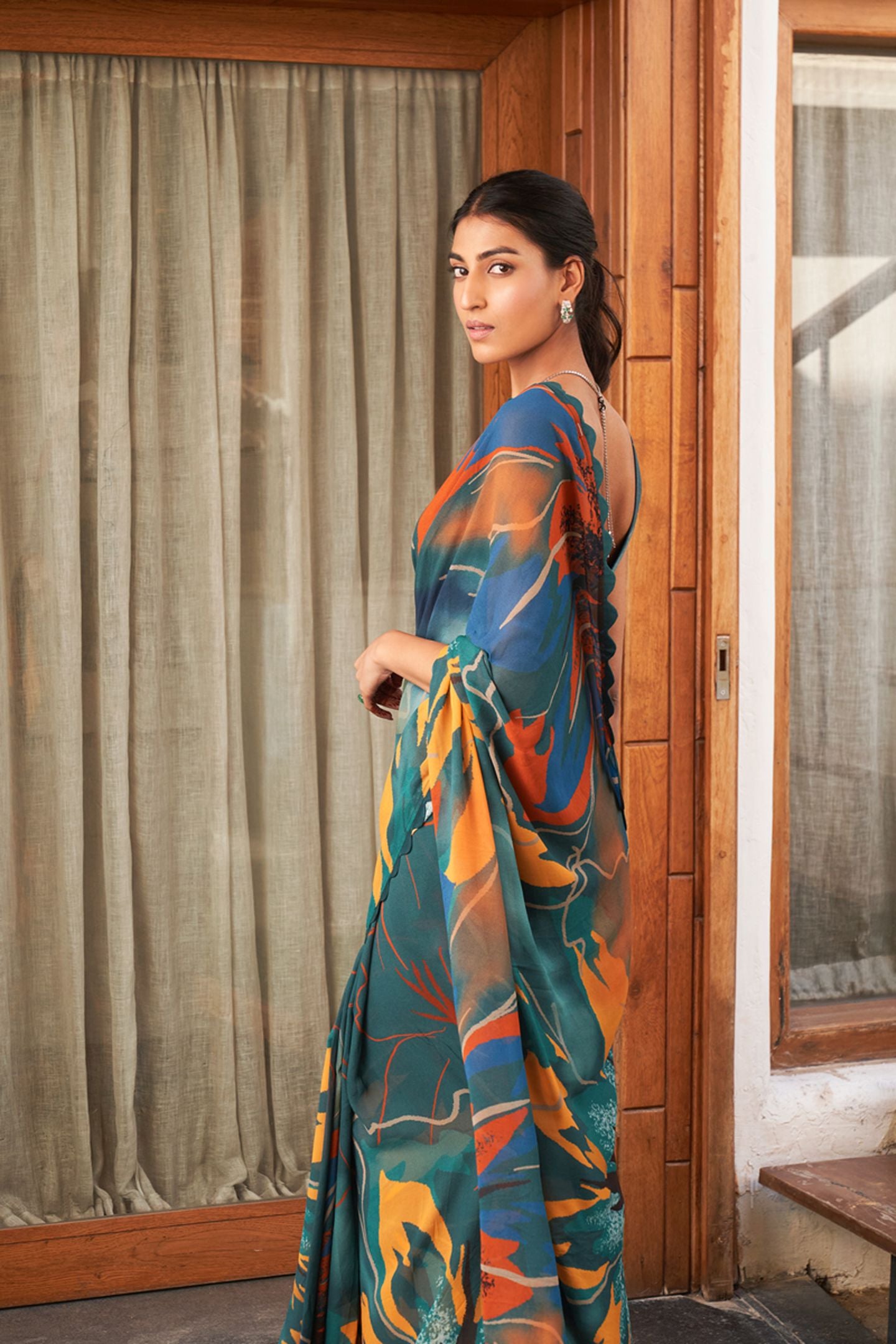 Green Bright Moss Digital Printed Party Wear Saree