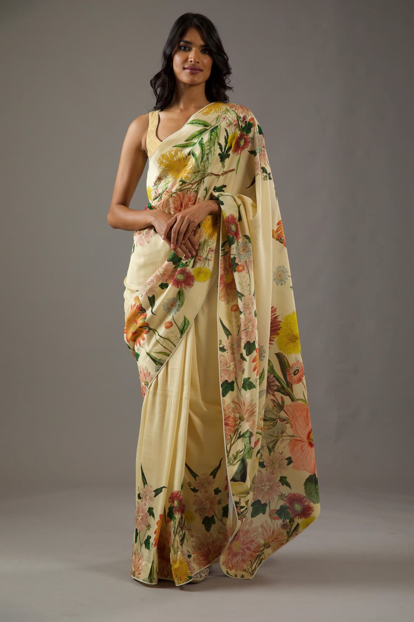 Yellow Bright Moss Digital Printed Party Wear Saree