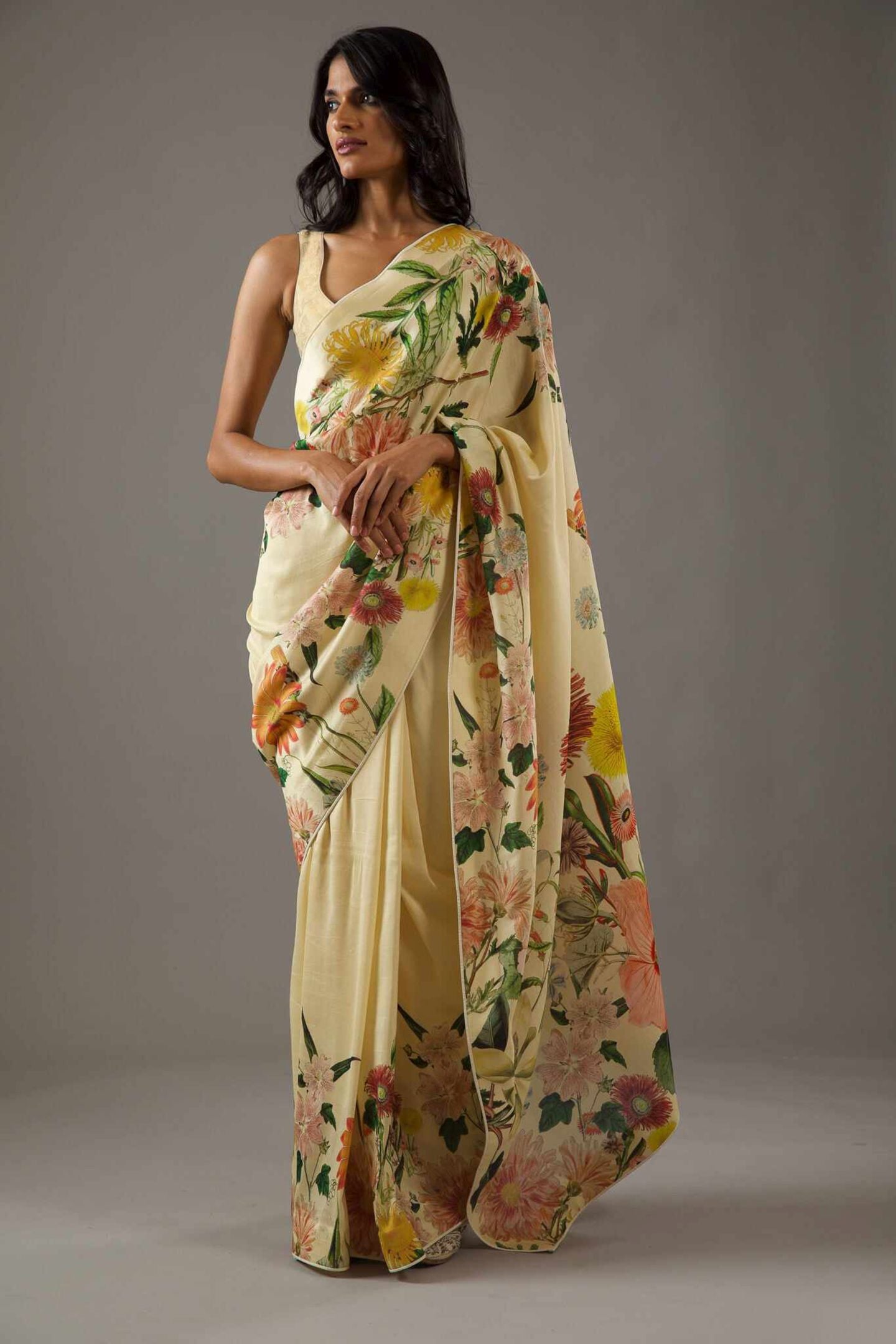 Yellow Bright Moss Digital Printed Party Wear Saree
