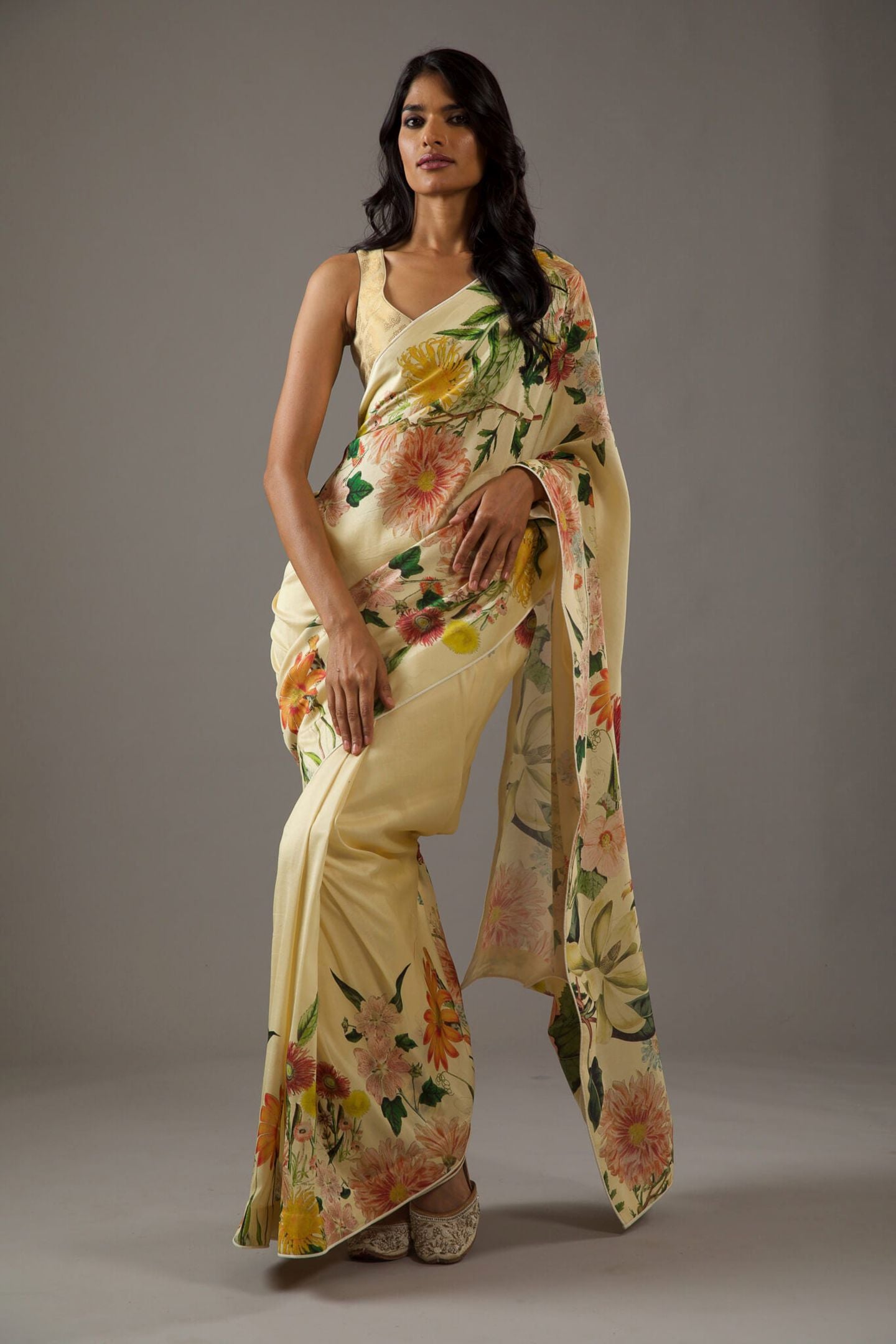 Yellow Bright Moss Digital Printed Party Wear Saree