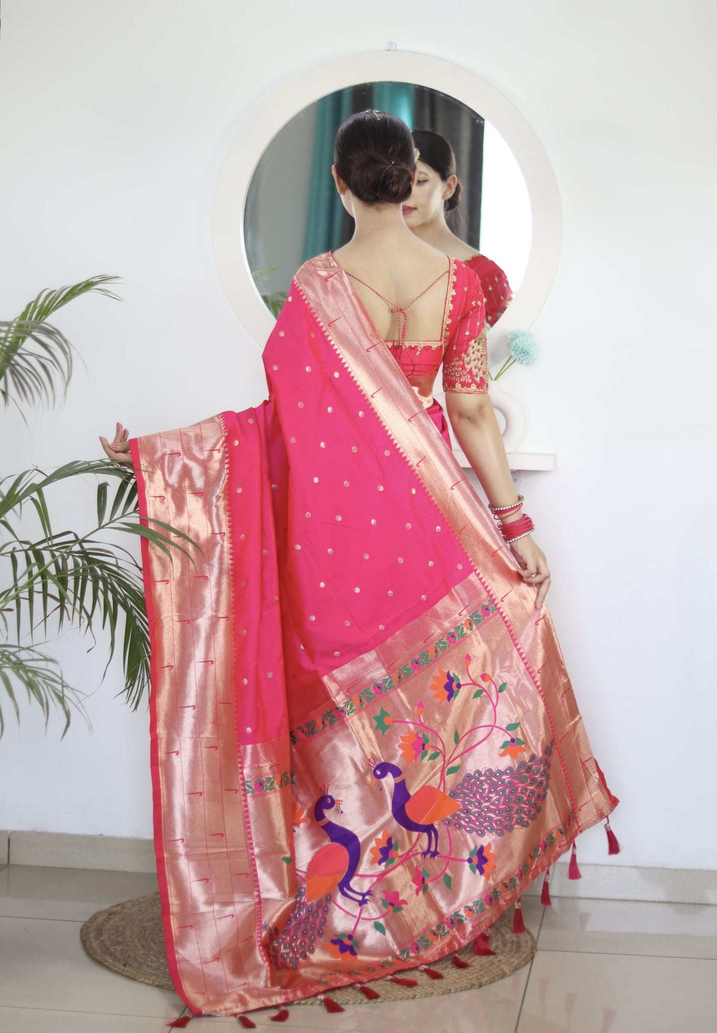Mild Pink Paithani Silk Saree: Woven Jacquard Designer, Embroidery Work Blouse
