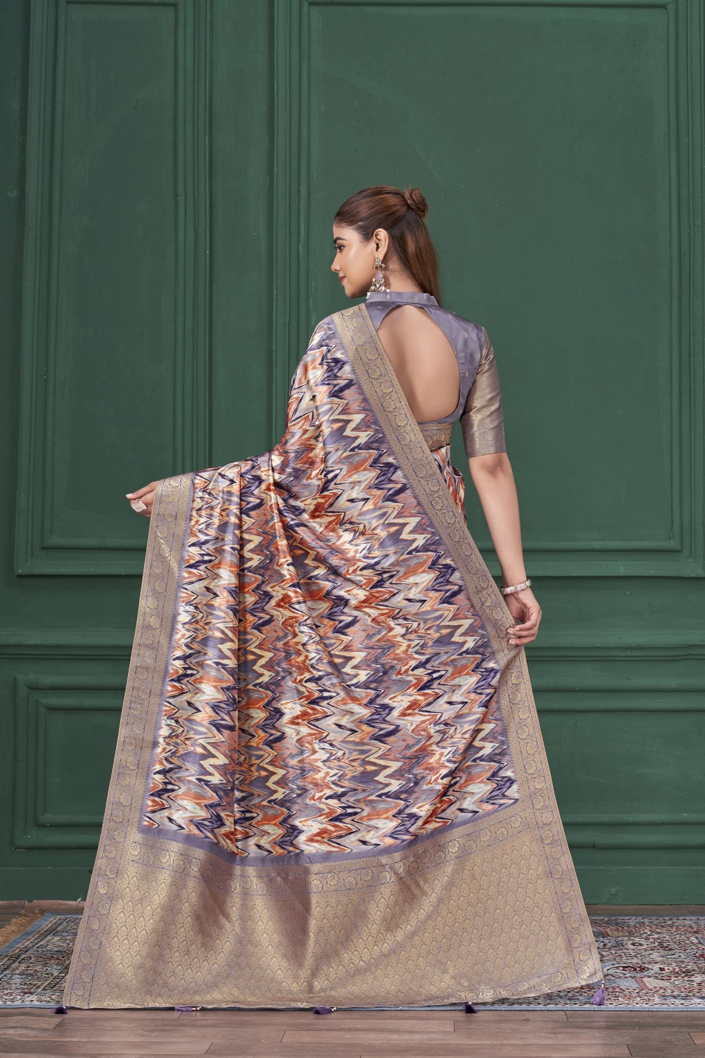 Purple Tussar Silk Jacquard Saree: Abstract Digital Print, Mohira Collection Unstitched Blouse
