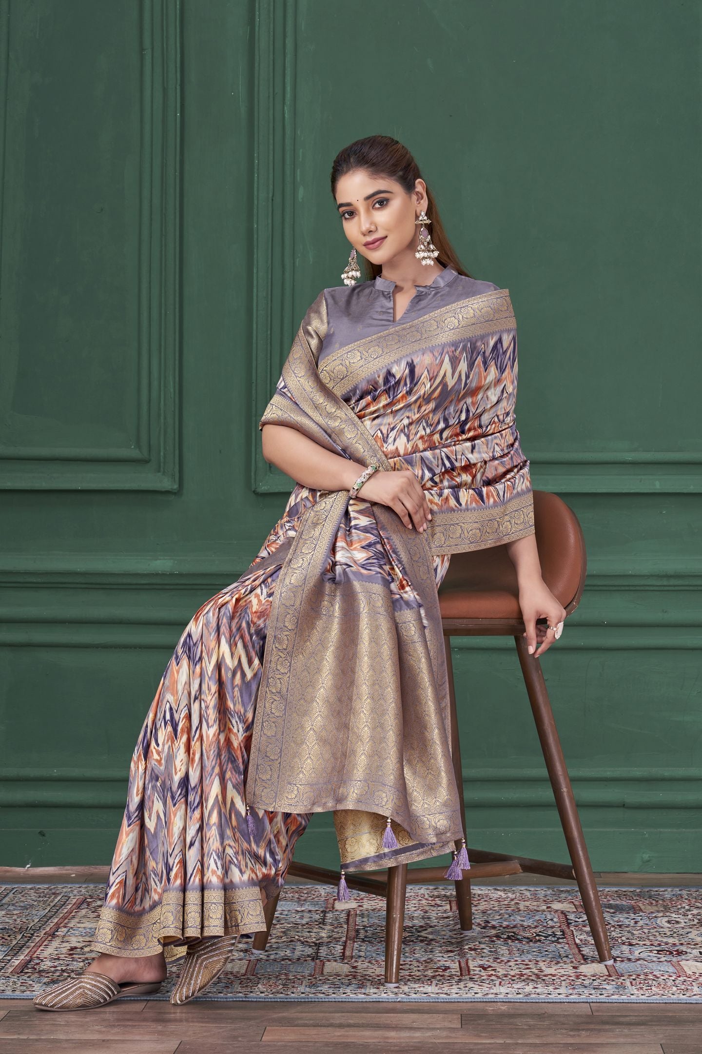 Purple Tussar Silk Jacquard Saree: Abstract Digital Print, Mohira Collection Unstitched Blouse