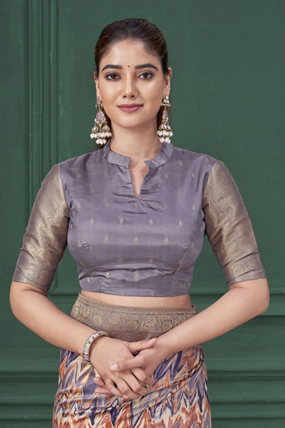 Purple Tussar Silk Jacquard Saree: Abstract Digital Print, Mohira Collection Unstitched Blouse