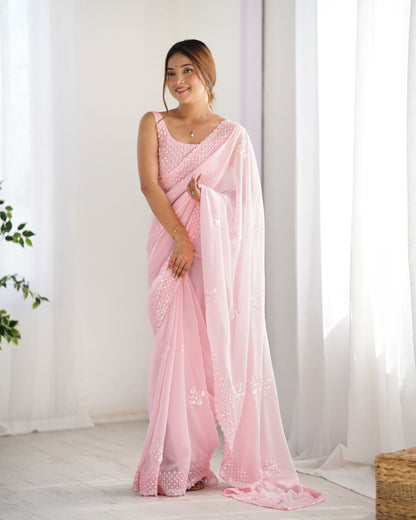 Graceful Pink Georgette Party Wear Saree with Thread & Sequence Work