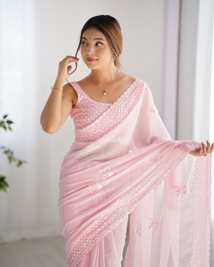 Graceful Pink Georgette Party Wear Saree with Thread & Sequence Work