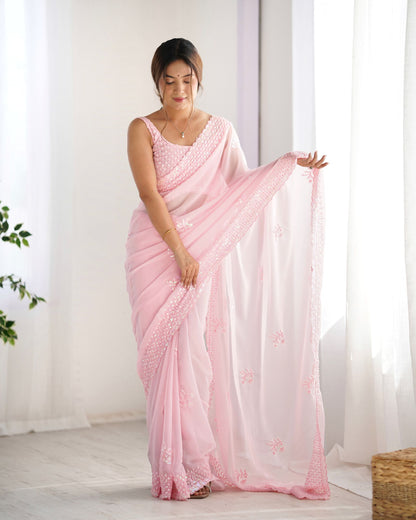 Graceful Pink Georgette Party Wear Saree with Thread & Sequence Work
