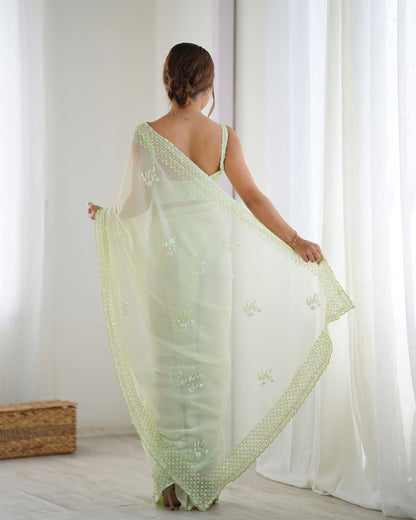 Refreshing Pista Georgette Party Wear Saree with Thread & Sequence Work