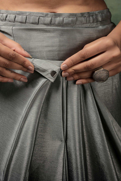 Grey Satin Ready To Wear Party Wear Saree