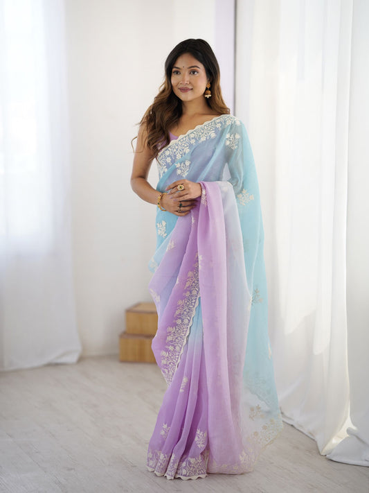 Lavender Crunchy Silk Party Wear Saree