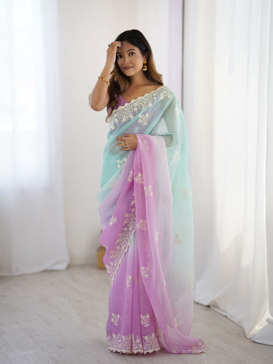 Purple Crunchy Silk Party Wear Saree
