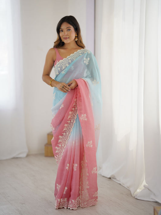 Rust Crunchy Silk Party Wear Saree