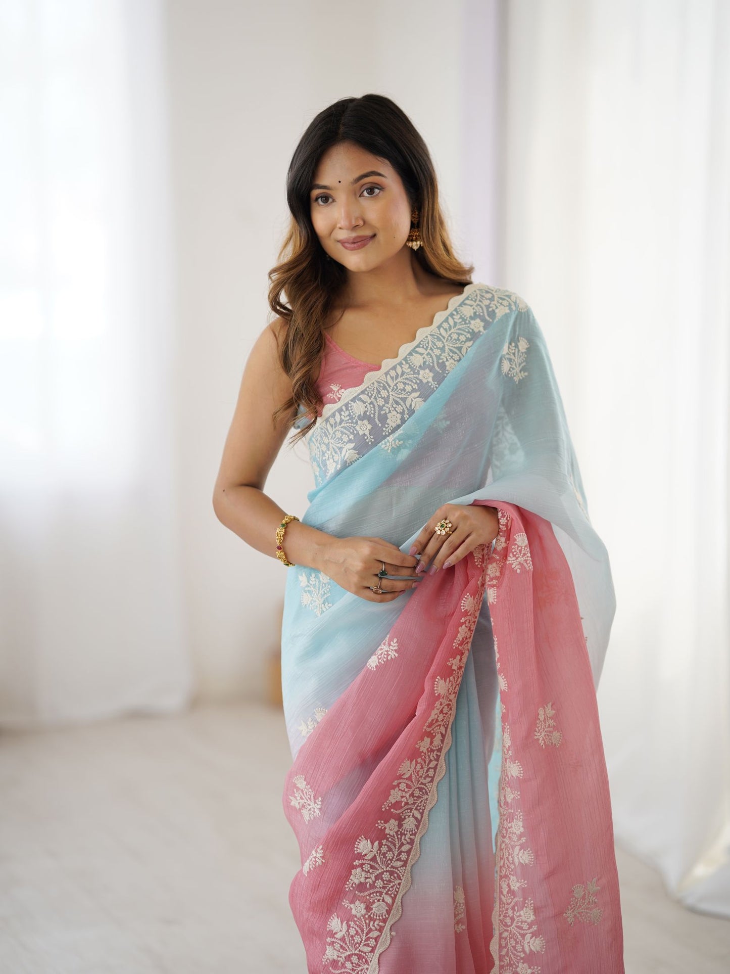 Rust Crunchy Silk Party Wear Saree