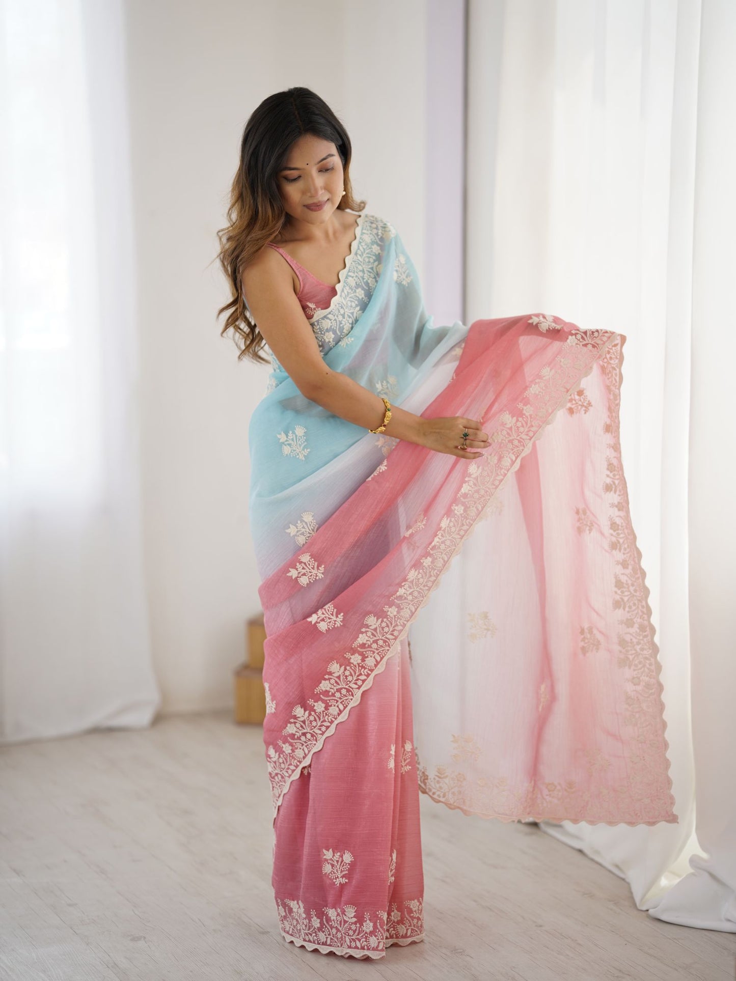 Rust Crunchy Silk Party Wear Saree