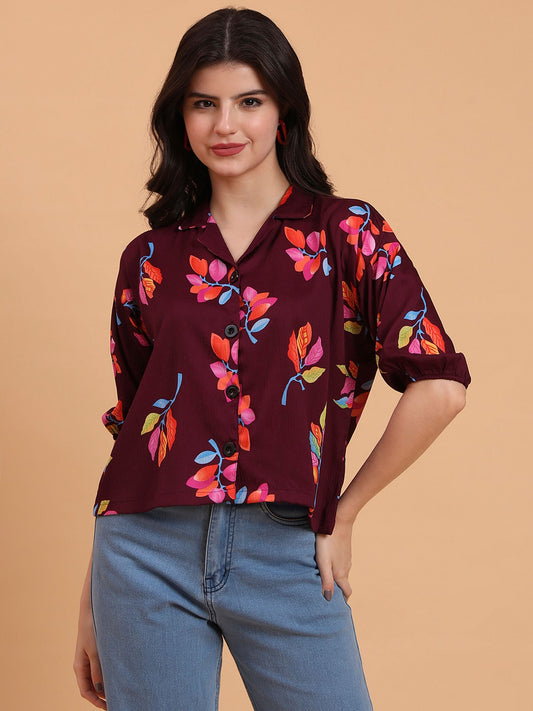 Wine Readymade Crocks Shirt: Designer Printed on Delta Fabric