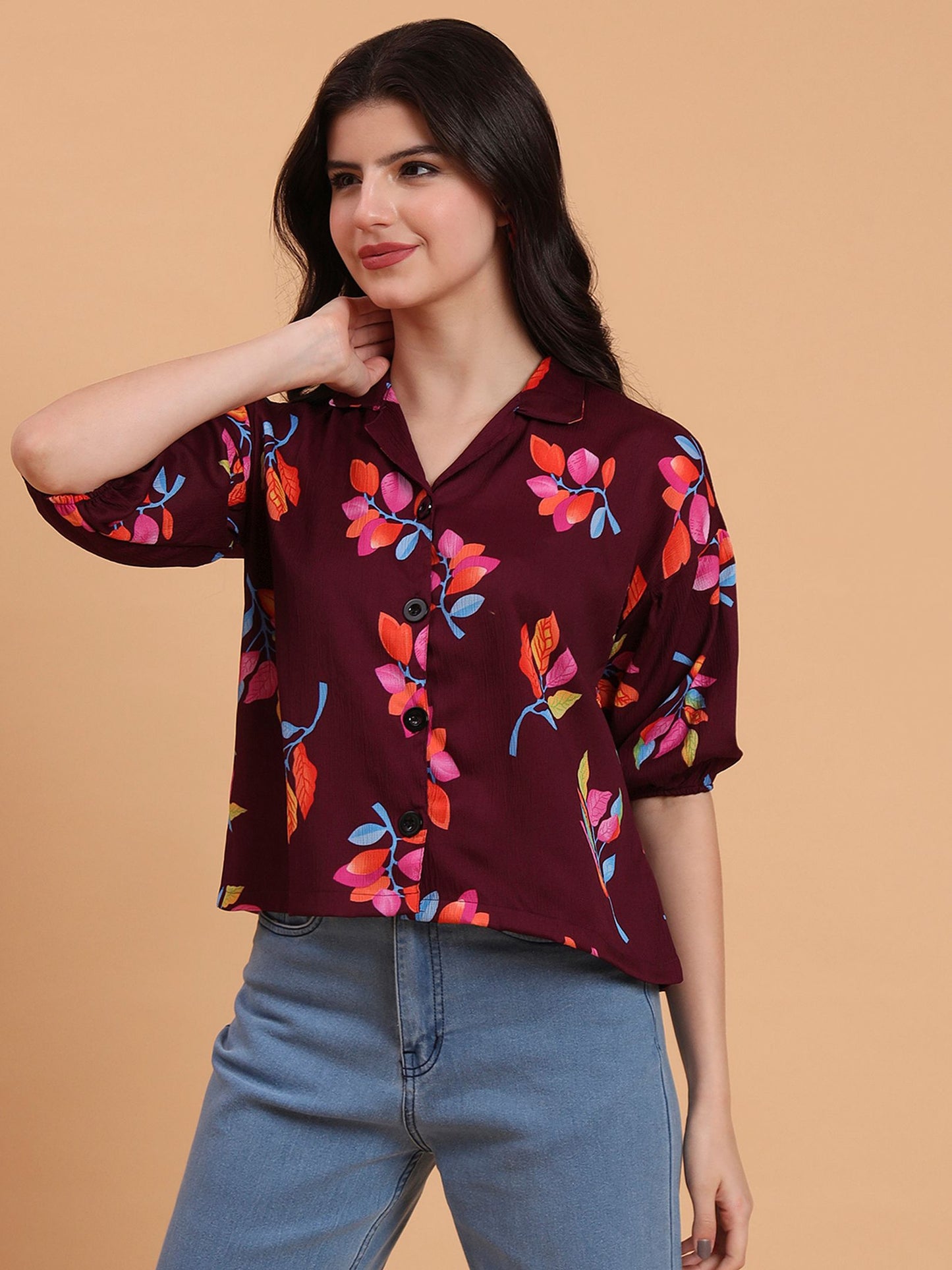 Wine Readymade Crocks Shirt: Designer Printed on Delta Fabric