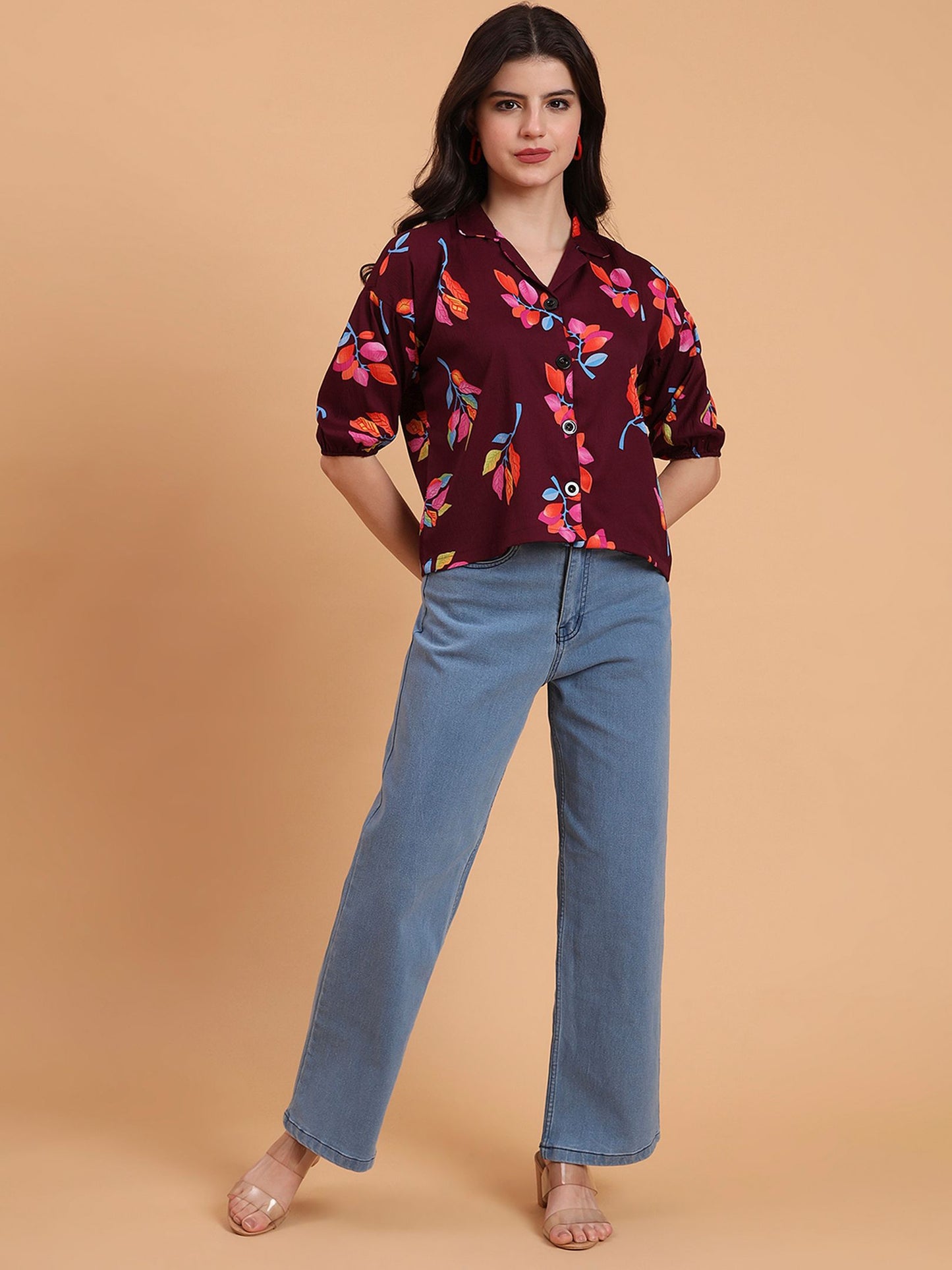 Wine Readymade Crocks Shirt: Designer Printed on Delta Fabric