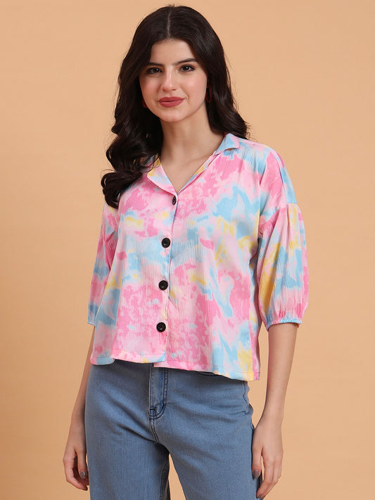 Pink Readymade Crocks Shirt: Designer Printed on Delta Fabric