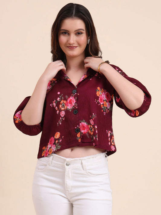 Wine Readymade Crocks Shirt: Designer Printed on Delta Fabric