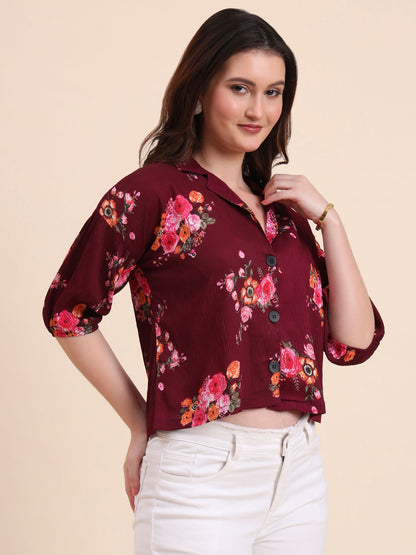 Wine Readymade Crocks Shirt: Designer Printed on Delta Fabric