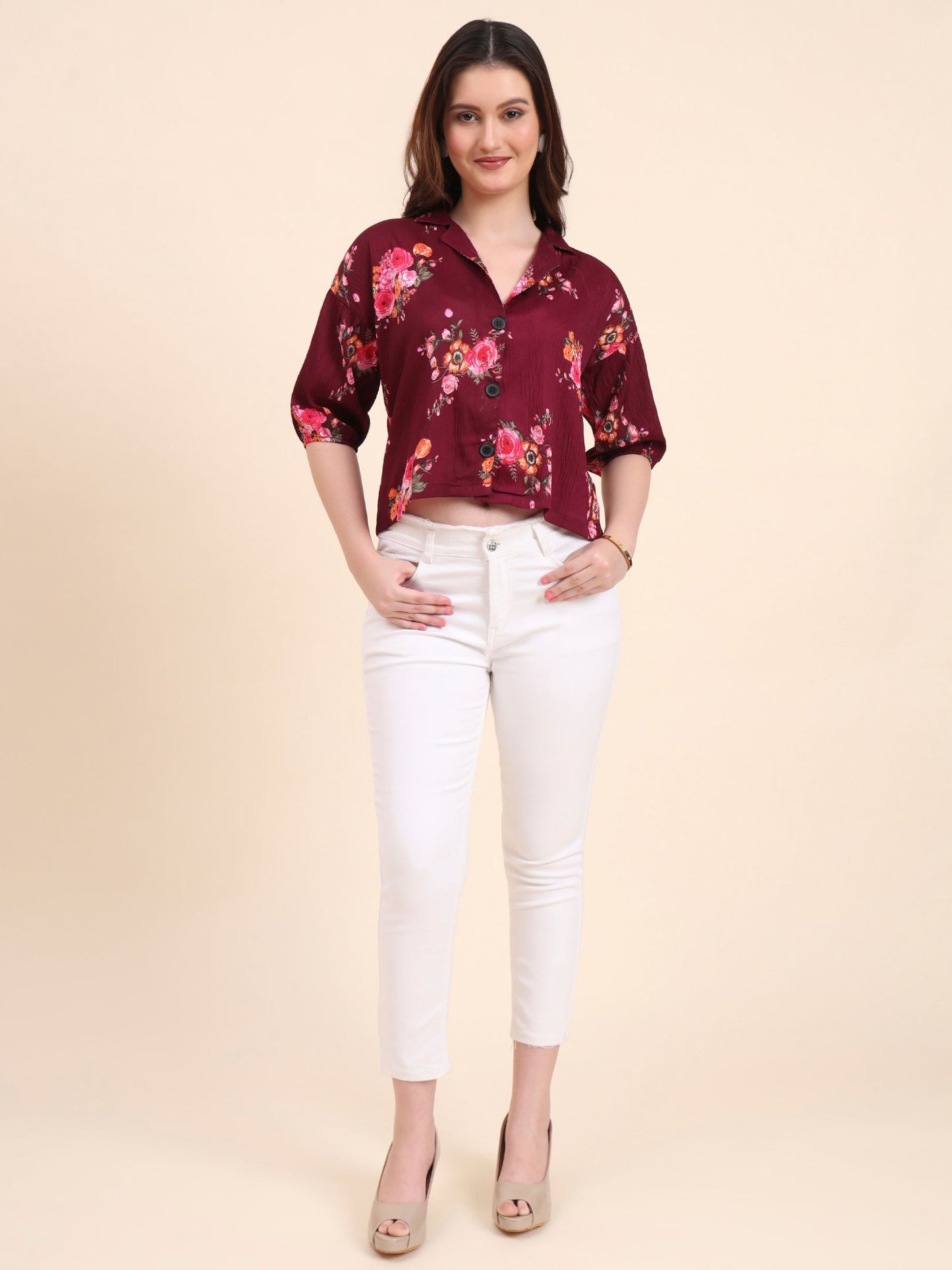 Wine Readymade Crocks Shirt: Designer Printed on Delta Fabric