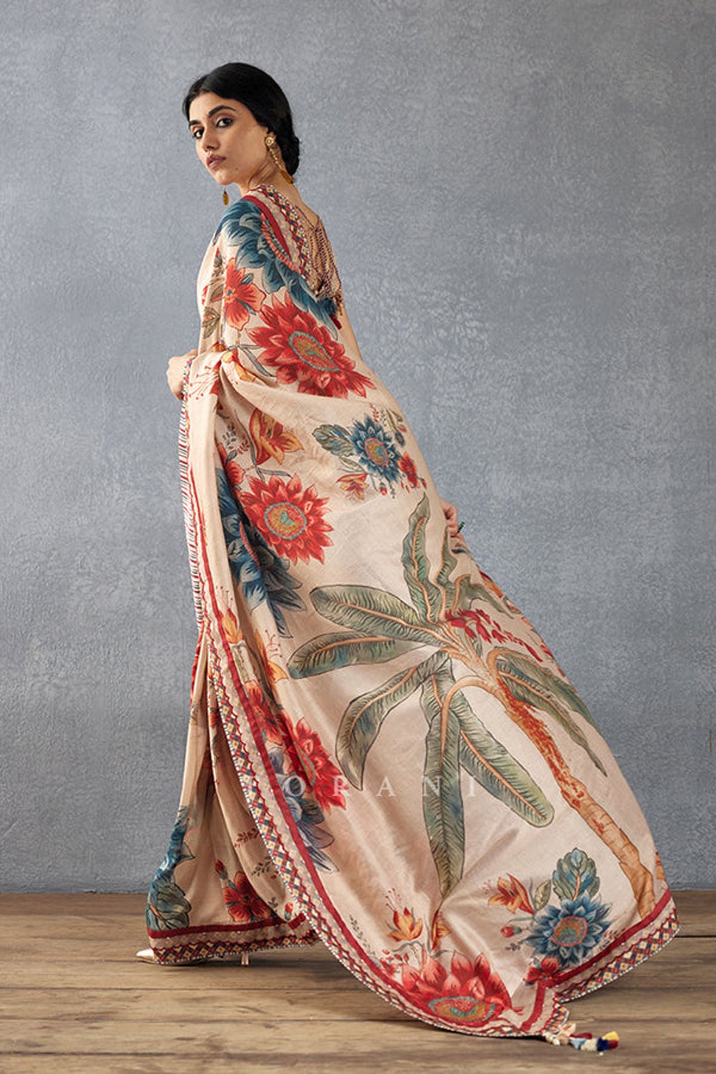 Beige Bright Moss Digital Printed Party Wear Saree