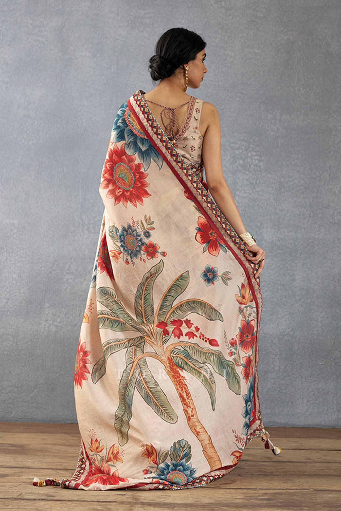 Beige Bright Moss Digital Printed Party Wear Saree