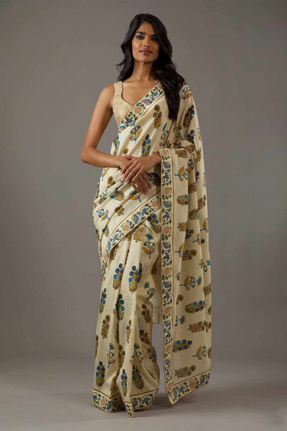 Beige Bright Moss Digital Printed Party Wear Saree