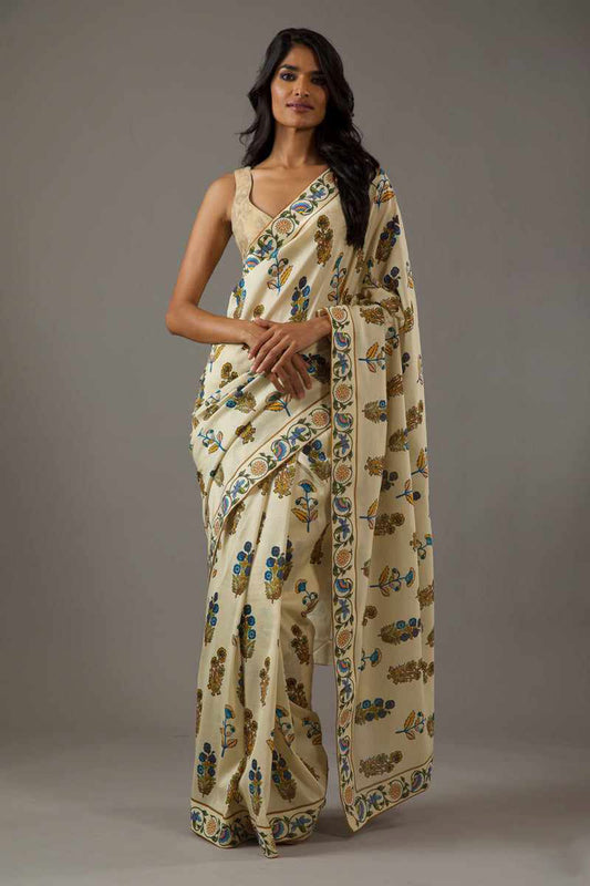 Beige Bright Moss Digital Printed Party Wear Saree