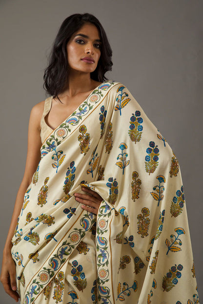 Beige Bright Moss Digital Printed Party Wear Saree
