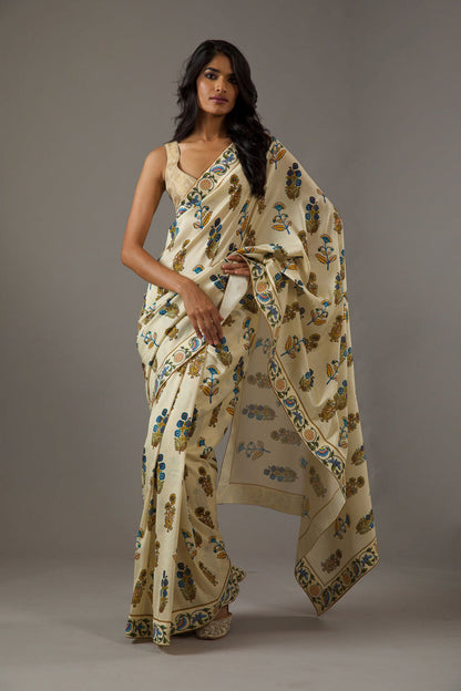 Beige Bright Moss Digital Printed Party Wear Saree