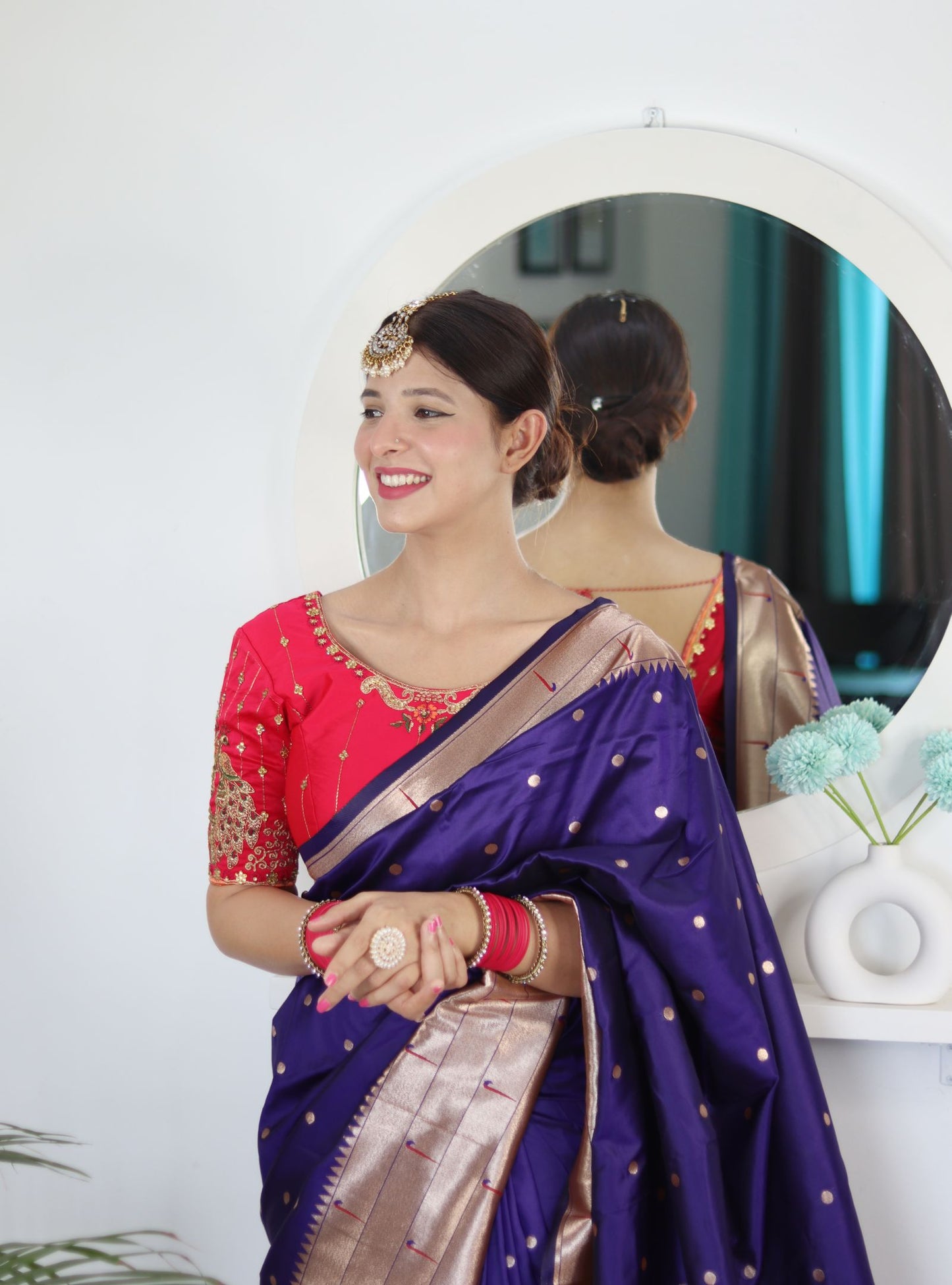 Violet Paithani Silk Saree: Woven Jacquard Designer, Embroidery Work Blouse