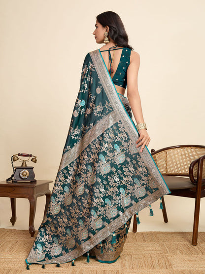 Rama Two-Tone Satin Silk Saree: Woven Jari Designer Work
