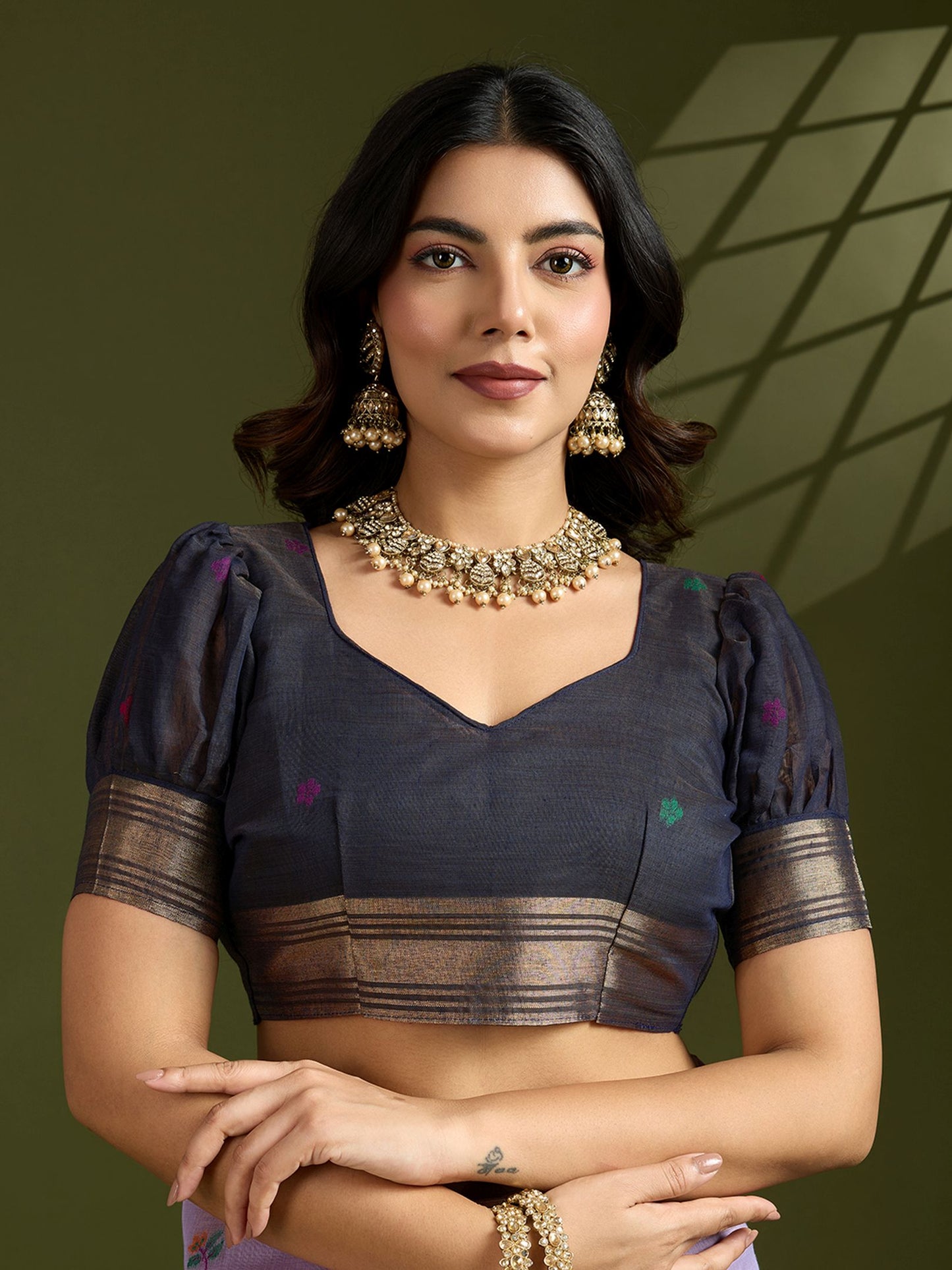 Luxurious Lavender Muga Cotton Saree with Royal Purple Paithani Weaving